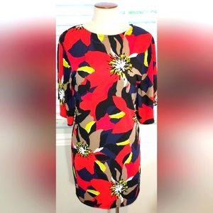Trina Trina Turk Multi Color Floral Print Bat Wing Sleeve Dress NWOT
